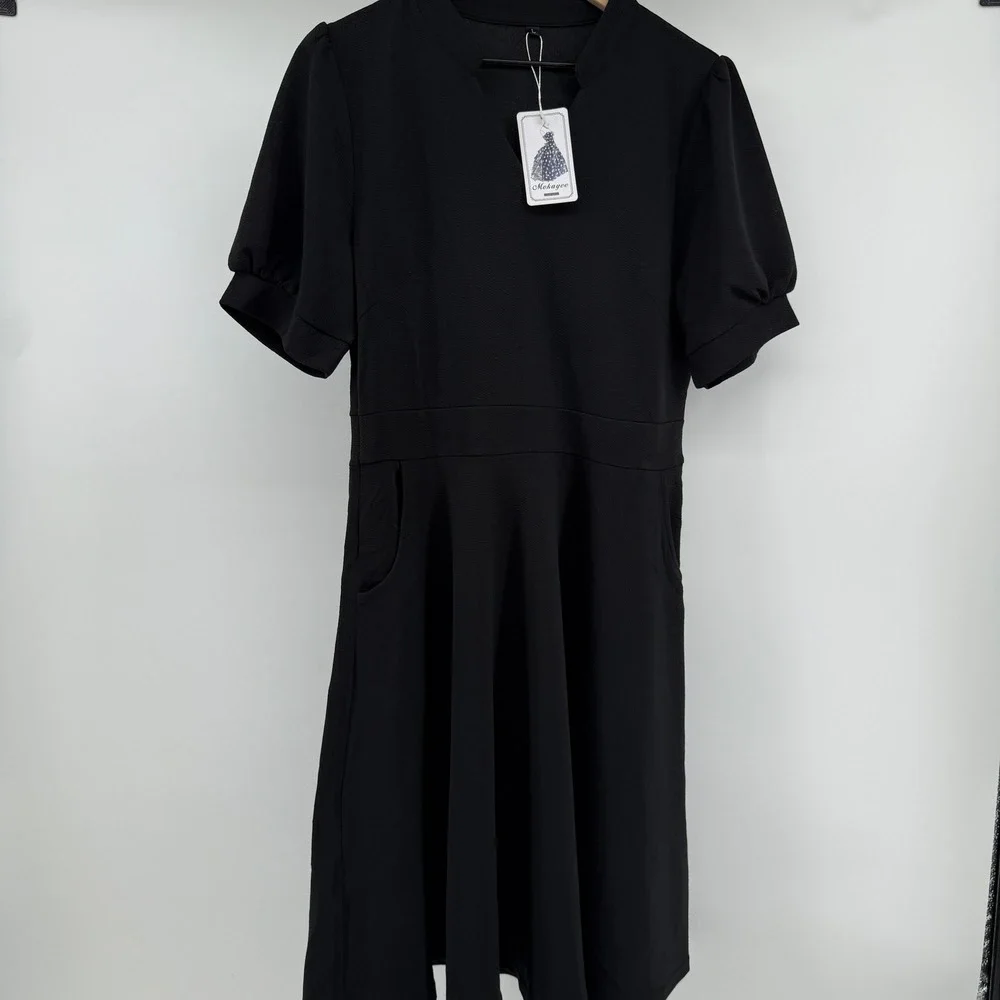 NWT Mokayee Womens Black Mini Dress w/ Pockets Short Sleeve Casual Sz L - Picture 2 of 5